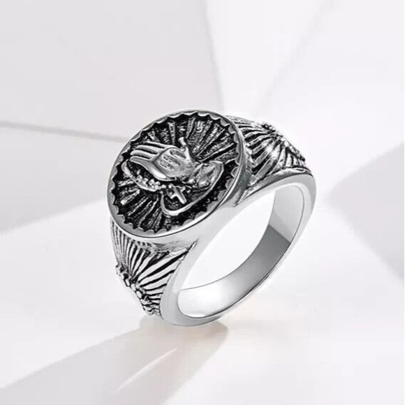 Faithheart Men's 11.5 Christian Praying Hands Signet Ring Stainless Steel Punk - Picture 1 of 6